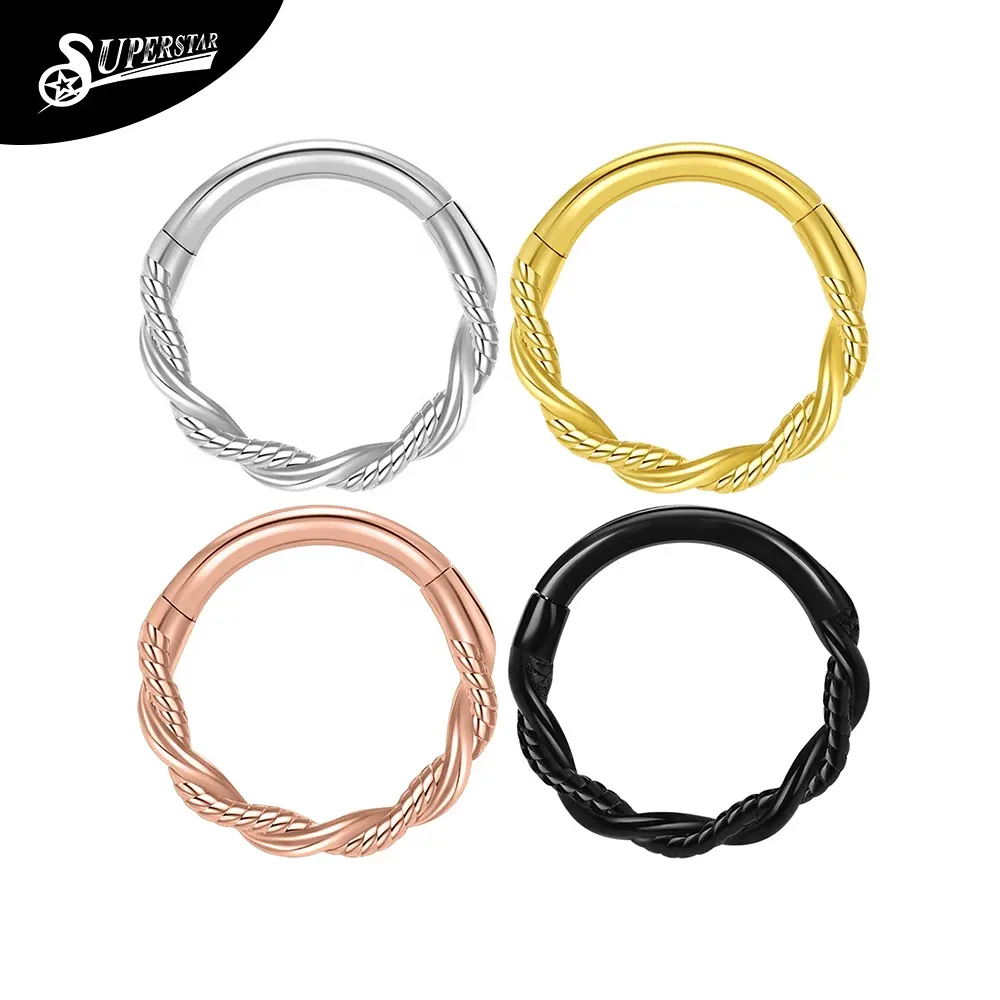 Superstar custom 316L stainless steel twisted rope septum PVD new style nose body piercing jewelry hinged segment clicker ring