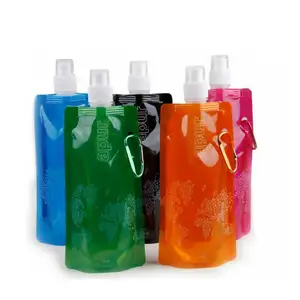 Botellas de agua plegables y reutilizables, bolsa de hielo para viajes al aire libre, correr, libre de BPA, 480ml