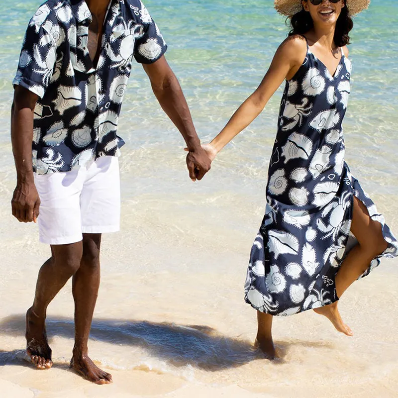 Custom Polynesian Tribal Clothing Summer Casual Plus Size Beach Maxi Dresses Men Shirt Hawaiian Couple Set