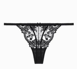 กางเกงในลูกไม้สีดำแบบ Thong เอวต่ำ ระบายอากาศได้ดี ลายดอกไม้ สำหรับผู้หญิง - Product Image 1