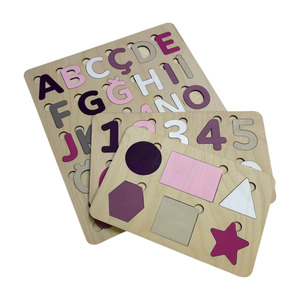 Ensemble de puzzles en bois Princesse 3-en-1 Montessori : Apprentissage de l'alphabet, des chiffres et des formes pour filles, en bois de bouleau, modèle OEM ODM MOT-0070 - Product Image 1