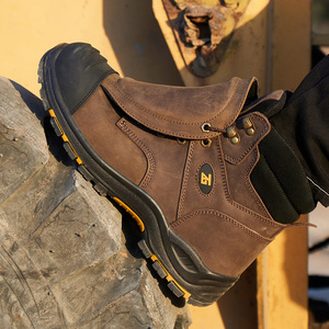 L611-Stivali da Lavoro in Pelle Crazy Horse con Punta Composita, Stivali Protettivi per Saldatura con Protezione Metatarsale per Uomo, Marrone - Product Image 3