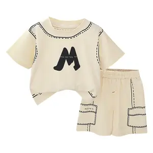 Camiseta de algodão para bebês, conjunto de roupas curtas de verão para meninos, roupa infantil