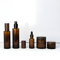Lot de flacons en verre vides pour soins de la peau, avec compte-gouttes et vaporisateur, couvercle hydrographique imitation bois, teinté ambre, taille personnalisée, commande en gros