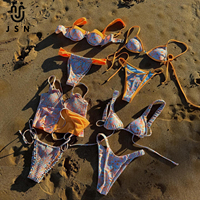 JSN 2026 OEM Gecustomizeerde Nieuwe Design Zwempak Fabriek Fabrikant Tweedelig Push-up Print Lage Taille Thong Zwemkleding & Strandkleding