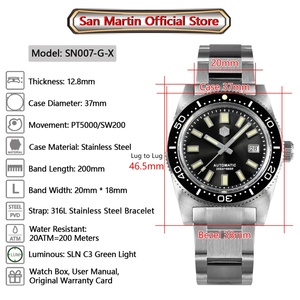 San Martin SN007-GX New 62mas Diver Mens <b>Watch</b> Classic Luxury Sapphire SW200 Automatic Mechanical <b>Watches</b> Date 20Bar Luminous - Product Image 2