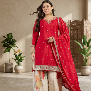 Premium Chinon Embroidered <b>Top</b> Palazzo Set With Elegant Embroidered Dupatta Designer Party Wear Wholesale Rate By Royal Export - Product Image 5