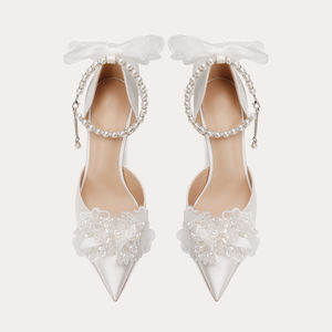 Di alta qualità tacco alto <span class=keywords><strong>scarpe</strong></span> da damigella con fiocco di perle <span class=keywords><strong>scarpe</strong></span> da <span class=keywords><strong>sposa</strong></span> a punta tacchi sottili <span class=keywords><strong>scarpe</strong></span> da <span class=keywords><strong>sposa</strong></span> per le donne e le signore - Product Image 2