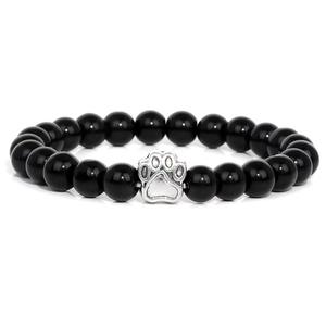 LC202512230 Braccialetto Elastico con Perline in Pietra Naturale a Forma di Zampa di Gatto o Cane per Uomo e Donna - Product Image 4