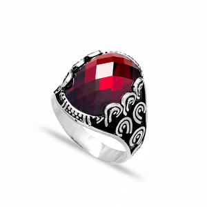 Ottoman Tugra Design Oval Cut Garnet Gemstone Ottoman Design <b>Men</b> <b>Rings</b> Authentic Turkish Wholesale Handmade 925 Sterling <b>Silver</b> - Product Image 2