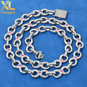 Cadena de Eslabones con Símbolo Infinito Chapada en Oro de 12 mm, Estilo Hip Hop, con Circonita Cúbica Rosa y Cierre de Resorte en Forma de 8, para Regalos - Product Image 5