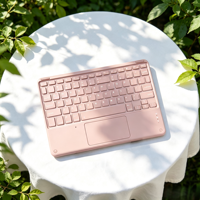 Keyboard Nirkabel Pink 5.0 Ukuran Penuh dengan Touchpad USB-C LED Backlit untuk Tablet iPad 10.2 dan 10.5 Inch