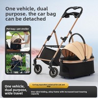 Poussette pour animaux de compagnie haut de gamme, pliable, stable sur quatre roues, montable sur voiture, rangement pratique, cadre métallique détachable, chariot pour chat et chien