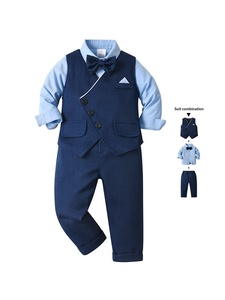 Ensemble de costume formel trois pièces à manches longues pour garçons européens et américains d'un an, printemps-automne, en coton teint - Product Image 5