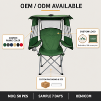 Chaise de camping pliante moderne en acier au carbone avec auvent détachable et porte-gobelet – Mobilier d'extérieur durable et portable pour jardin et plage