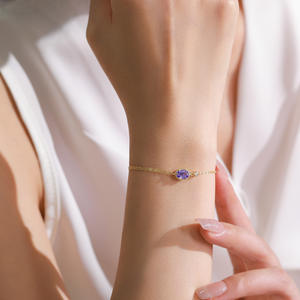 S925 Sterling Silver Oval Zircon Dream Purple Gold Chain <b>Bracelet</b> for Women Customizable copper version - Product Image 2
