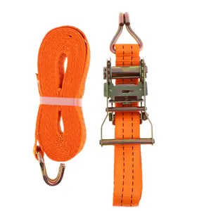 Heave Duty Cargo Strap à cliquet avec double crochet en J Cargo Ratchet Belt Cargo Ratchet Strap Tie Downs Cesele 7 en 1 Orange