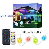 Luces para Aleros de Techo, Venta de Fábrica, 40 LEDs/20m, DC24V, Control Inteligente por Aplicación, PC+Silicona, IP67, Impermeables, para Decoración de Fiestas, Hogar y Días Festivos