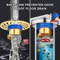 Siphon de sol en laiton anti-odeur avec clapet anti-retour, valve de vidange de douche unidirectionnelle pour salle de bain et cuisine