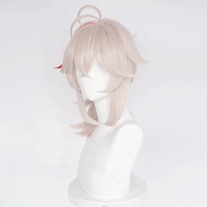 วิกผมอนิเมะ genshin 45ซม. สีชมพูเข้มขนาดกลางสีแดงผสม kaedehara <span class=keywords><strong>kazuha</strong></span> คอสเพลย์ผมสังเคราะห์ทนความร้อน - Product Image 4
