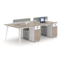 Poste de travail minimaliste moderne pour employés, bureau informatique avec cloison en bois 4 places, ensemble de 4 bureaux et chaises