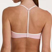 Soutien-gorge de sport OEM personnalisé pour femme, col en V, froncé, avec bordure contrastante, fines bretelles, dos en Y, haute élasticité, pour le yoga, le fitness et l'entraînement quotidien