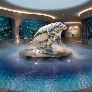 Sculpture de manatee en acier inoxydable poli miroir, statue de vache marine pour jardin extérieur, parc, hôtel, décoration aquatique - Product Image 6