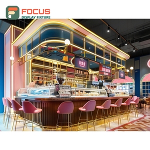 Freestanding Cafe Service Counter Oak Veneer Finish Coffee Bean Display Area Barista Service Counter - Product Image 3