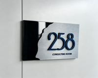 Plaque de numéro de maison moderne irrégulière en métal brossé, acier inoxydable 3D, résistante à l'eau, signalétique lumineuse pour porte, plaque d'hôtel