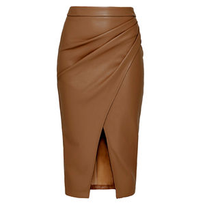 Canal 3 couleurs 2024 automne hiver femme mature taille haute fermeture éclair dos fendu devant froncé moulante Faux <span class=keywords><strong>cuir</strong></span> PU <span class=keywords><strong>jupe</strong></span> mi-longue - Product Image 6