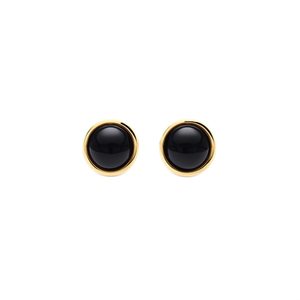 Fashion <b>Stud</b> <b>Earrings</b> 316L Stainless Steel PVD Gold Plating <b>Black</b> Stone Round Design - Product Image 2