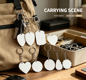 Porte-clés en bois vierge personnalisable par sublimation, durable, imprimé recto-verso, pour cadeaux promotionnels d'entreprise - Product Image 1