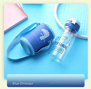 Children's Cup Cute Little <b>Dinosaur</b> Straw <b>Bottle</b> Wholesale Popular Cute 500ml clear Plastic <b>Water</b> <b>Bottle</b> Kids Children Strap - Product Image 5