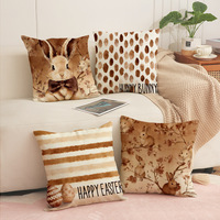 Housse de coussin décorative YINUAN Vintage Lapin de Pâques Marron en Polyester pour Canapé