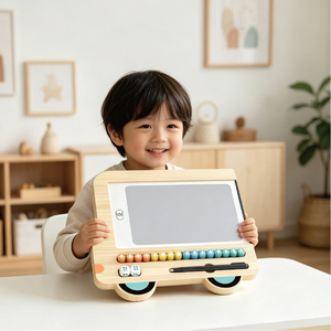 Pizarra de Dibujo y Escritura LCD 2 en 1 de Madera con Diseño de Dibujos Animados, para Aprender y Dibujar, 8.5 Pulgadas, Ajedrez Volador para Niños - Product Image 3