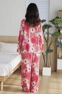 Conjunto de Pijama Floral de Lyocell para Mujer, <span class=keywords><strong>2</strong></span> Piezas, Manga Larga, Estampado, Ropa de Dormir Suave con Botones y Bolsillos - Product Image 3