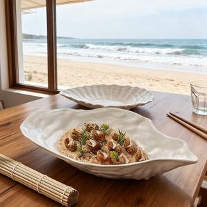 Assiette en céramique blanche en forme de coquille d'huître fabriquée <span class=keywords><strong>à</strong></span> la main pour la vaisselle de restaurant - Product Image 6