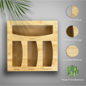 Wooden Storage Box For Zipper Bags With Partitions Gallon Quart Snack Sandwich <b>Kitchen</b> Organizer Bamboo Color Rectangle Shape - Product Image 4