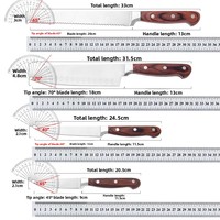 Hoogwaardig gekleurd houten handvat 3Cr13 roestvrijstalen keukenmessenset bakvork brood Santoku utility schilmes fruitmes