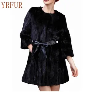 YR762 Factory Direct Formal O-neck Fur Coat Black Long Mink Fur Coat For Women