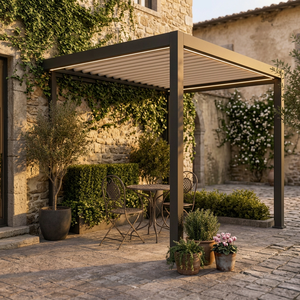 Pérgola Moderna Inteligente Motorizada de Aluminio RKOVE RK-C1 con Techo de Láminas Ajustables y Pantallas Enrollables Resistentes al Viento para Patio - Product Image 1