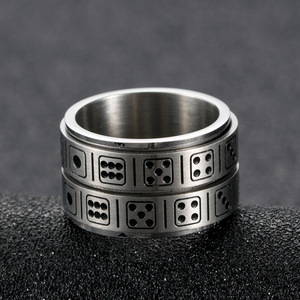 Double <b>Ring</b> Rotating Titanium Steel <b>Ring</b> For <b>Men</b> Geometric Number Pattern Casual Jewelry - Product Image 3