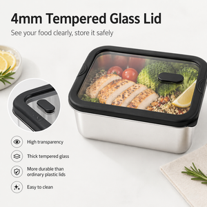 Boîte à bento créative pour enfants, en acier inoxydable, avec joint en silicone et couvercle en <span class=keywords><strong>verre</strong></span>, pour aliments frais - Product Image 3