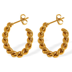 Pendientes de aro de alambre trenzado chapados en oro de 18 quilates, joyería de fiesta de aleación de zinc EH845 - Product Image 5