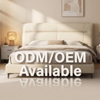 Cadre de lit bas moderne, lit moelleux, style italien de luxe, revêtement en cuir véritable, lit de chambre en bois avec garantie de 10 ans