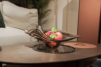 Handgeblazen rokerige bruine golfvormige schaal van glas, fruitkom met spiraalvormige lagen, decoratieve glazen schaal, tafeldecoratie, centerpiece voor thuis