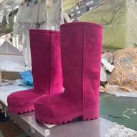 Bottes longues à plateforme pour femmes, fabriquées sur mesure, style vintage, gros orteil, couleur rose, cuir véritable, fourrure, bottes d'hiver pour femmes, bottes hautes jusqu'au genou
