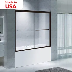 Stock aux états-unis noir mat brossé Nickel Chrome aluminium coulissant avec cadre salle de bain porte de baignoire