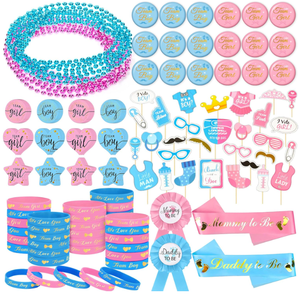 Colliers, bracelets, écussons, badges, sérpillières, accessoires photo et décorations pour fête de révélation du sexe (Équipe Garçon ou Fille) - Product Image 1