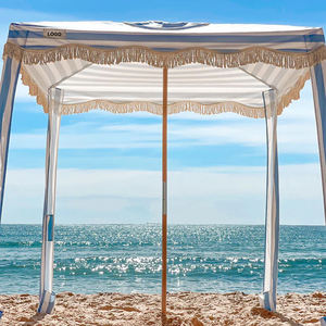 BR Leisure เต็นท์ด้านข้างสำหรับชายหาดทะเลกันลมป้องกันรังสียูวีพร้อมเสาไม้พู่ห้อยสำหรับชายหาด - Product Image 3